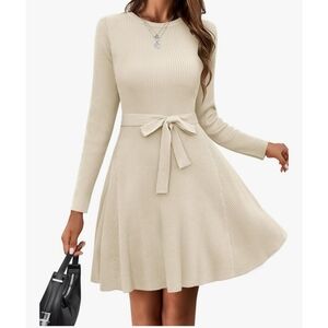 CREAM LONG SLEEVE A LINE SWEATER DRESS SIZE LARGE NWOT